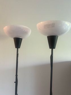 Pair of Black Torchiere Floor Lamps