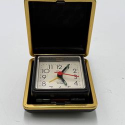 Vintage Folding Travel Alarm Clock Quartz Compact Case Portable Desk Clock