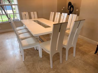 Stunning Modern White Lacquer Dining Set – Table + 12 Chairs