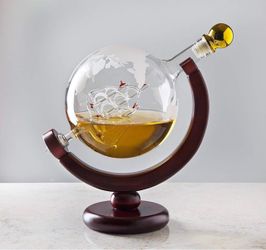 Whiskey Decanter with Wooden Stand