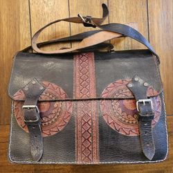 INCA GOD inspired PERUVIAN LEATHER bag- LARGE - VINTAGE / AUTHENTIC