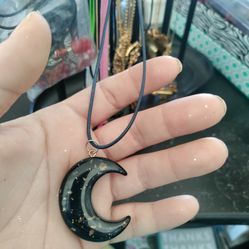 Moon Necklace With Black Chain