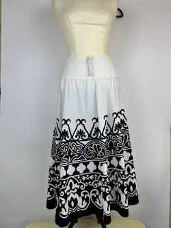Ashley Stewart Black & White Maxi Skirt with Ornate Border Print