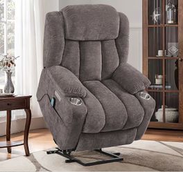 Gray Brown Textured cotton Powered Reclining Massage Chair