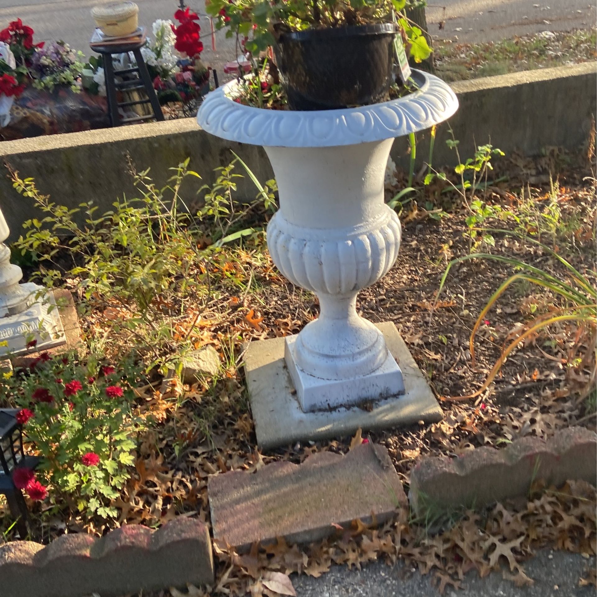White Cast Iron Urn 45 Inches ,