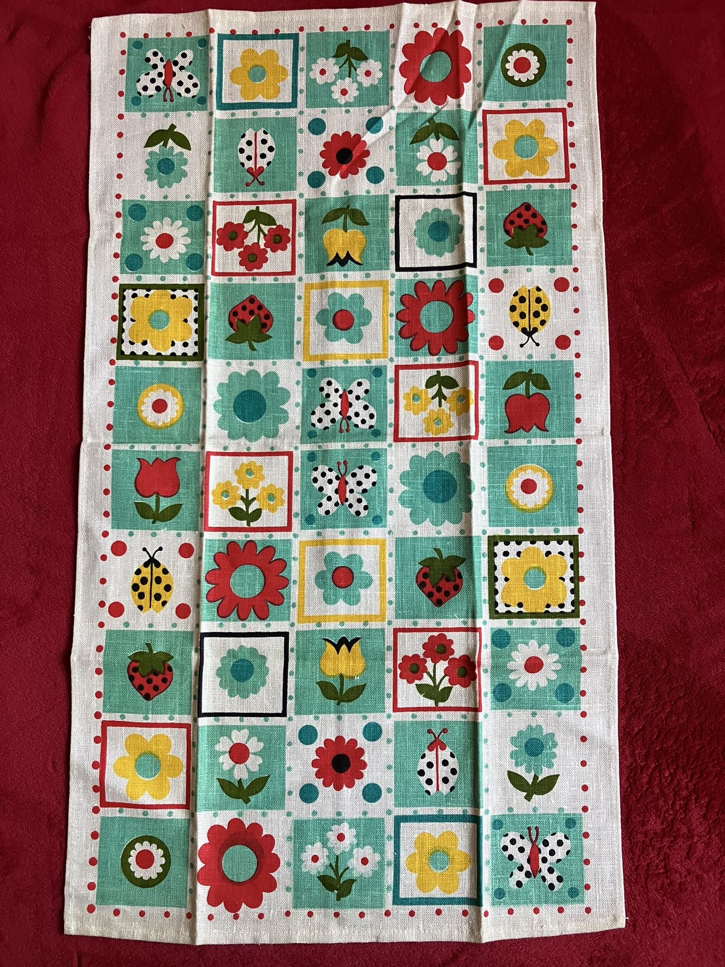VINTAGE - NEW - ALL PURE LINEN FRUIT TULIP FLOWER KITCHEN TEA TOWEL Parisian Prints - Made In USA - 16" W x 28" H‼️ See MORE Collection Here ‼️