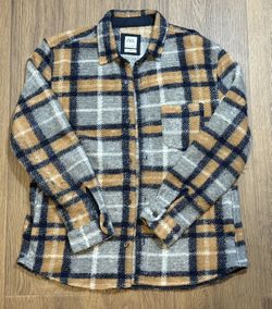 Zara Mens Large Plaid Overshirt Shacket Comfort Fit Tan Gray Black #15B