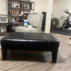 Solid black leather and wood coffee table with a drawer 40 