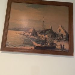 Very Old Drawing of Lake And boat