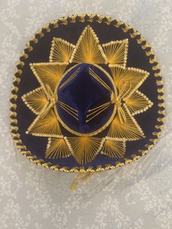 New Authentic Sombrero Youth Sz Salazar Yepez Mariachi Mexican Hat Blue Gold Trim