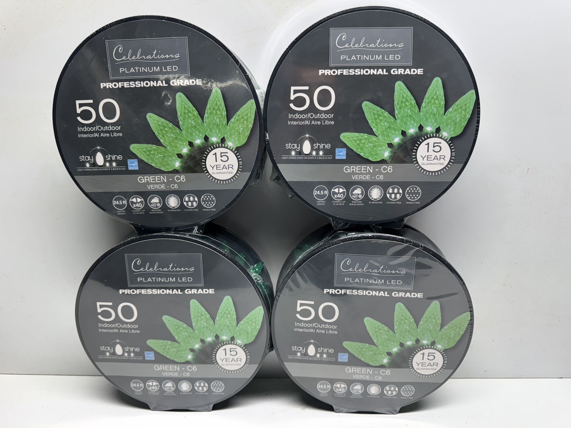 (4) Sets New Celebrations LED Green C6 Lights. $20 Takes All 4 Sets. Must Pick Up