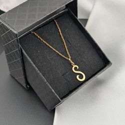 N5💛🪙✨14K  Yellow Gold Initial letter S pendant Necklace 💛 ✨