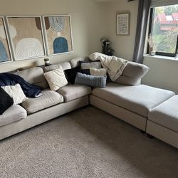 3 Piece L- Shape Sectional Couch With Reversible Chaise and Ottoman