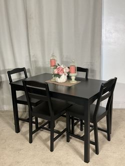 Black Compact Kitchen Dining Table & 4 Chairs
