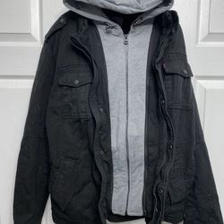 Levis Mens Black Washed Sherpa Removable Hoodie Heavy Jacket sz XL PRICE IS FIRM
