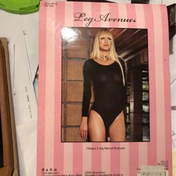 #8578 Black Opaque Long Sleeved Bodysuit One Size Fit 90-160 Lbs $6