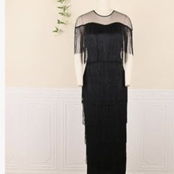 Black Fringe Dress Maxi XL