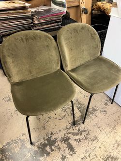 Set of 2 Olive Green Velvet Dining Chairs