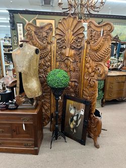 Antique Carved Bali Screen Room Divider