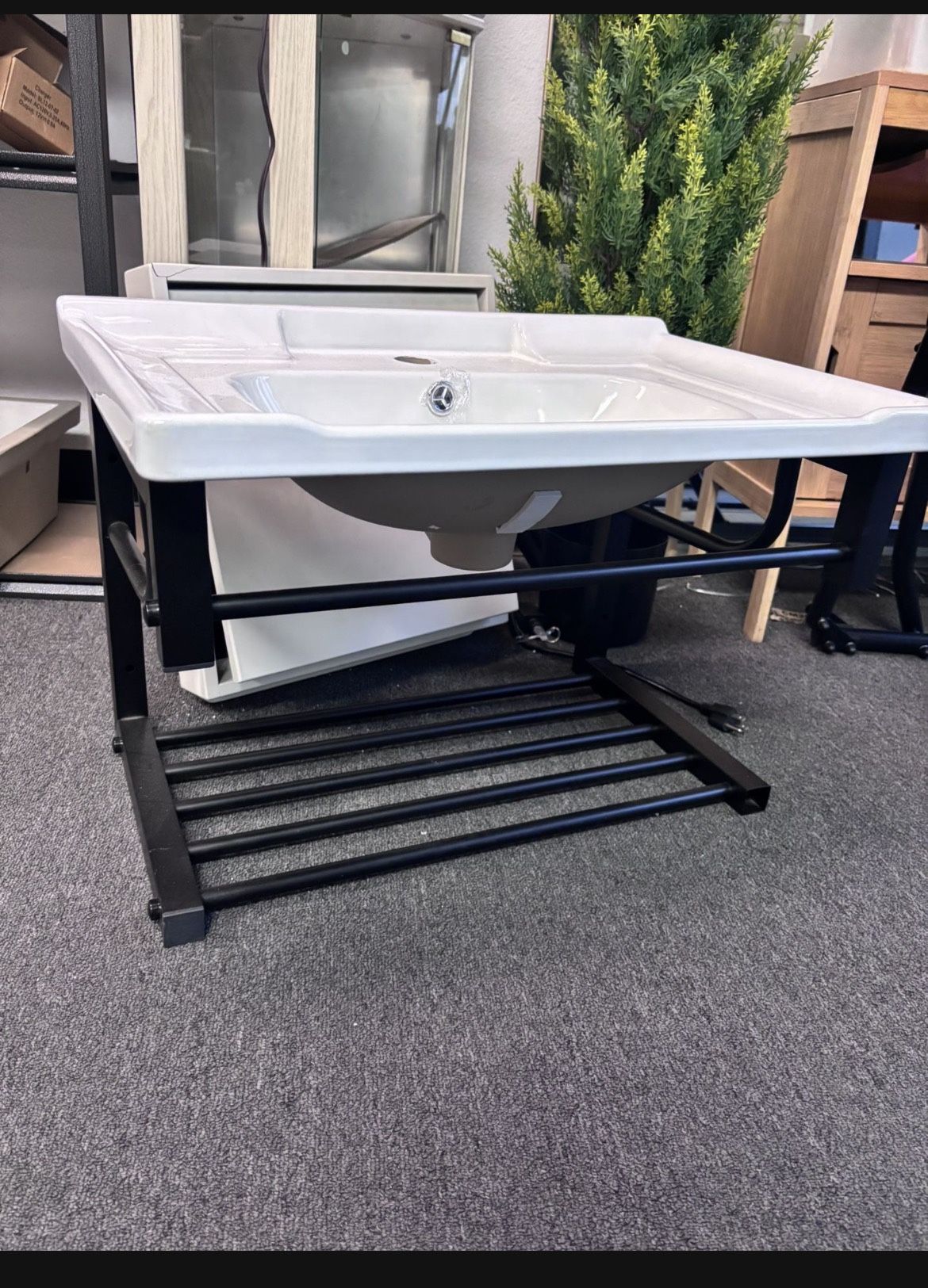 24” Black Floating Wall Mounted Bathroom Sink With Ceramic Vaccine