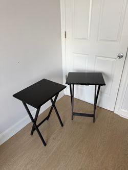 Set of 2 Black Folding TV Tray Tables – Solid Wood