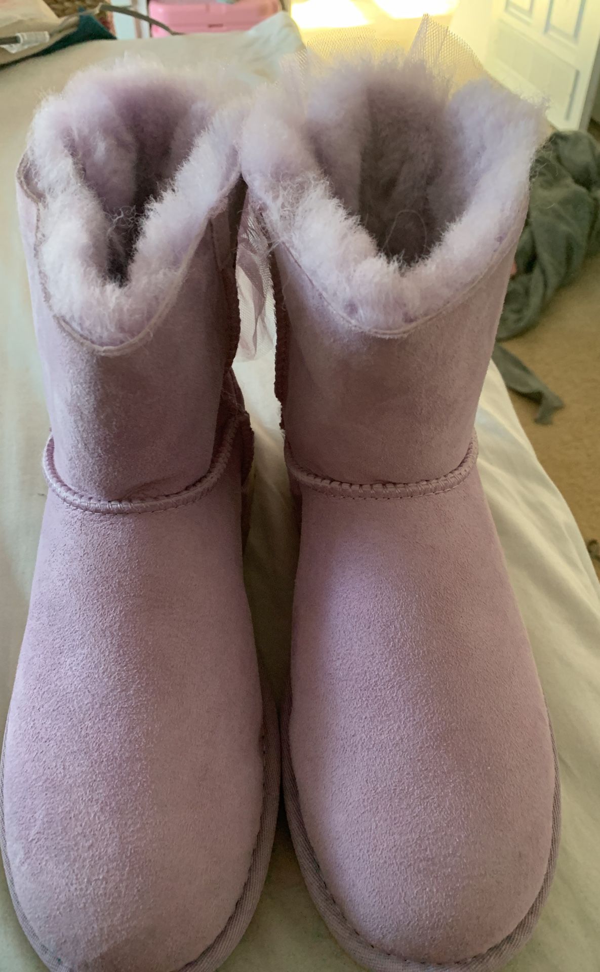 Lavender Uggs with taffeta bows