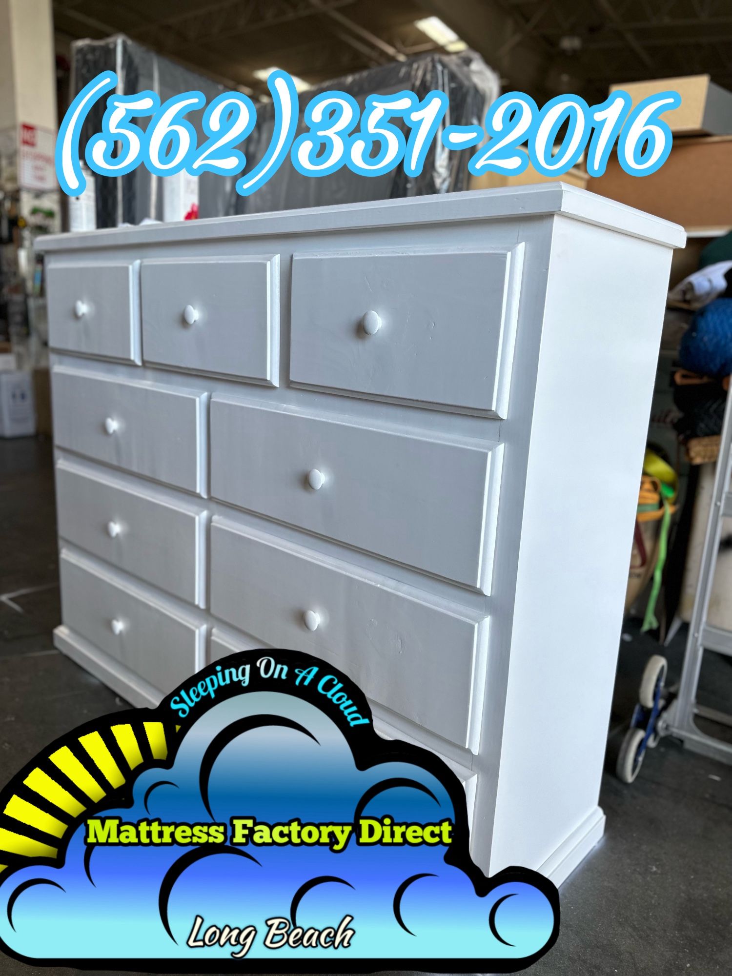 White Nine Drawer Solid Wood Pinewood Chest Cajonera Dresser Comoda