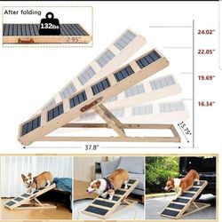 Pet Ramp for Bed, 37.8" L Wooden Folding Pet Ramp,4 Height Adjustable from 16" to 24"