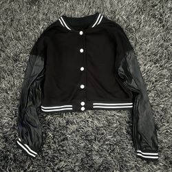 Black cropped varsity jacket