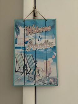 Welcome to Paradise Beach Wall Sign - Blue Teal