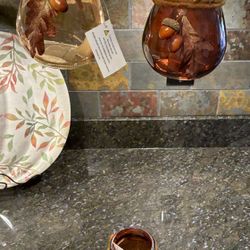 New Kirkland’s Brown Glass Jar Candle Holders