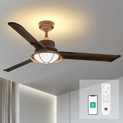 Orison 52’ Ceiling Fans with Lights,3 Aluminum Blades Ceiling Fan,Backlit Ambient Light, Brushed Rust