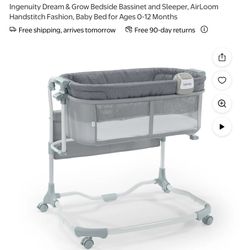 Ingenuity Dream & Grow Bedside Bassinet and Sleeper, AirLoom Handstitch Fashion, Baby Bed for Ages 0-12 Months