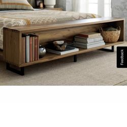 Crate and Barrel Atwood queen bed with bookcase