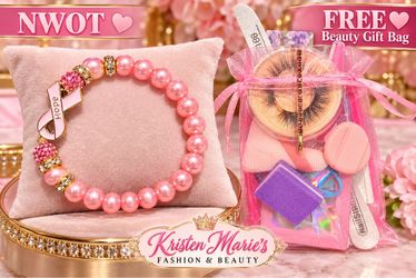 NWOT Pink BREAST cancer awareness HOPE Bracelet &free custom beauty gift bag