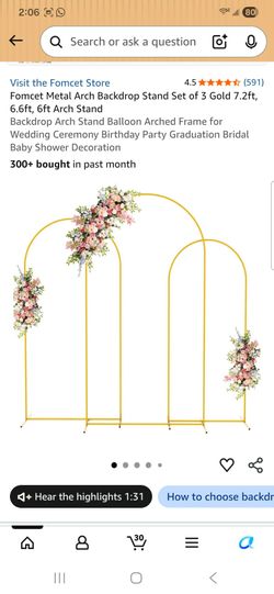 Metal Arch Backdrop Stand Set of 3 Gold 7.2ft 6.6ft. 6ft Arch Stand
Backdrop Arch Stand Balloon Arched Frame for Wedding Ceremony Birthday Party Gradu