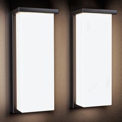 Black 18/20/22W 14in Outdoor Wall Light Fixtures, IP65 Waterproof, 3-Color Temp Adjustable Porch Lights, Modern dawn to dusk Exterior Sconces