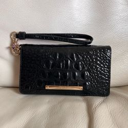 Brahmin Black Croc-Embossed Wristlet Clutch Wallet