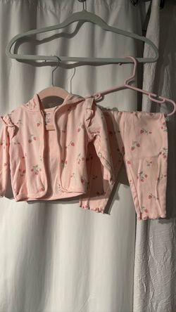 Carter’s pink strawberry zip hoodie and pant set size 6-9 months