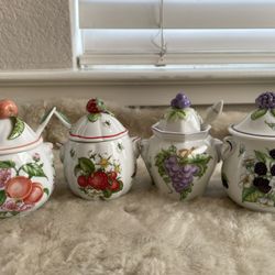 Vintage Fine Porcelain Jam or Jelly Jars from the Lenox "Fruit" collection