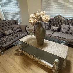 French Provincial  loveseat, and sofa and coffee table