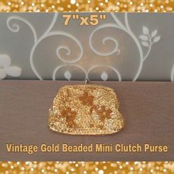 VINTAGE GOLD BEADED SEQUIN MINI CLUTCH PURSE 
