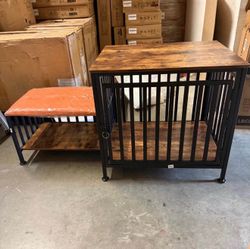 Furniture Style Dog Crate With Entryway Shoe Bench, Indoor Pet Kennel With Wooden Top And Storage Design For Small And Medium Dogs