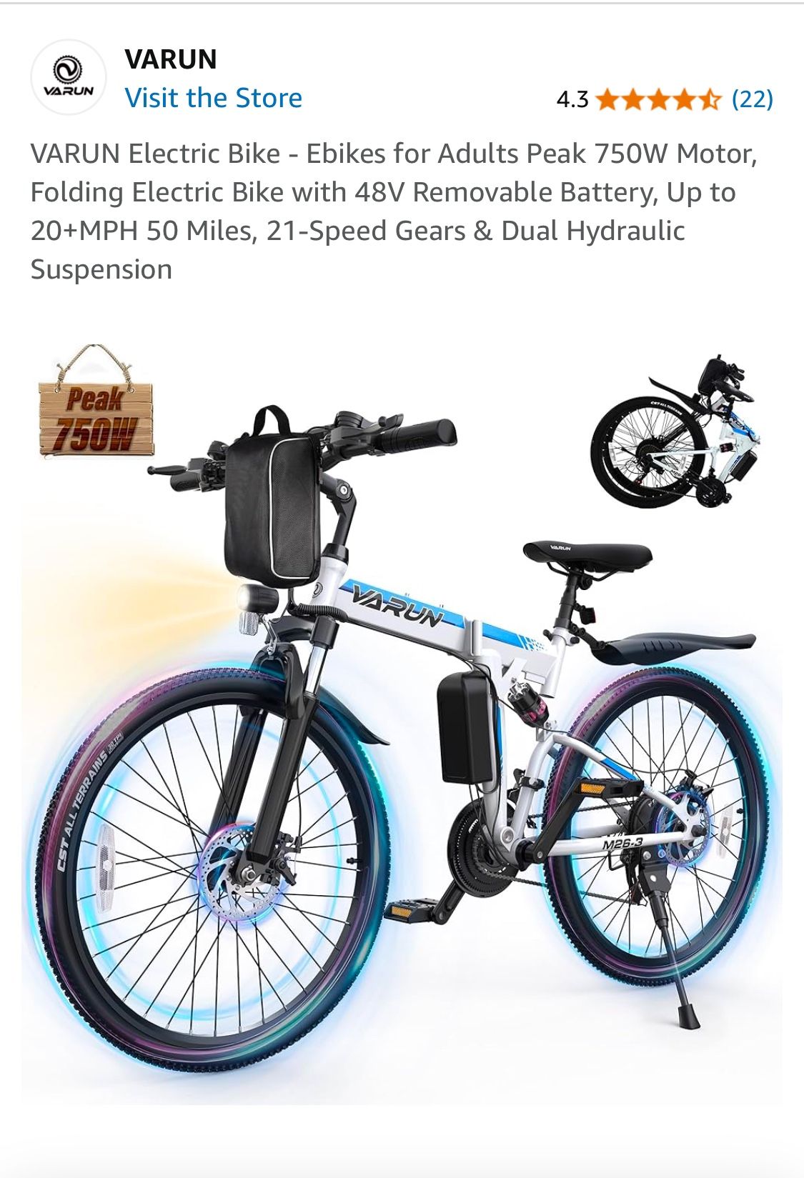 Varun E-bike Fully Assembled. Ridden only twice. Replaced factory seat with comfortable padded Seat.