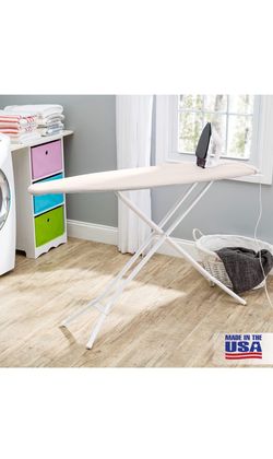 Full Size Ironing Board Made in USA – Beige by Seymour Home Products 4 Heavy-Duty Steel Legs Perforated Top for Steam Includes Cover & Pad Sturdy, Fol