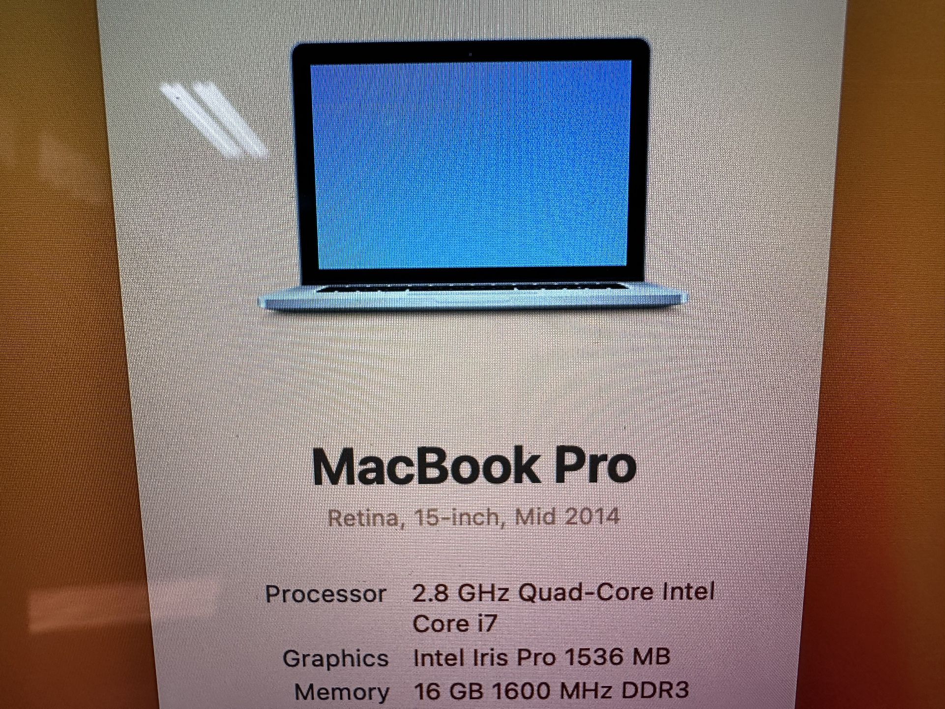 Macbook Pro Retina 15 inch Mid 2014 core i7 16GB RAM 512GB SSD for