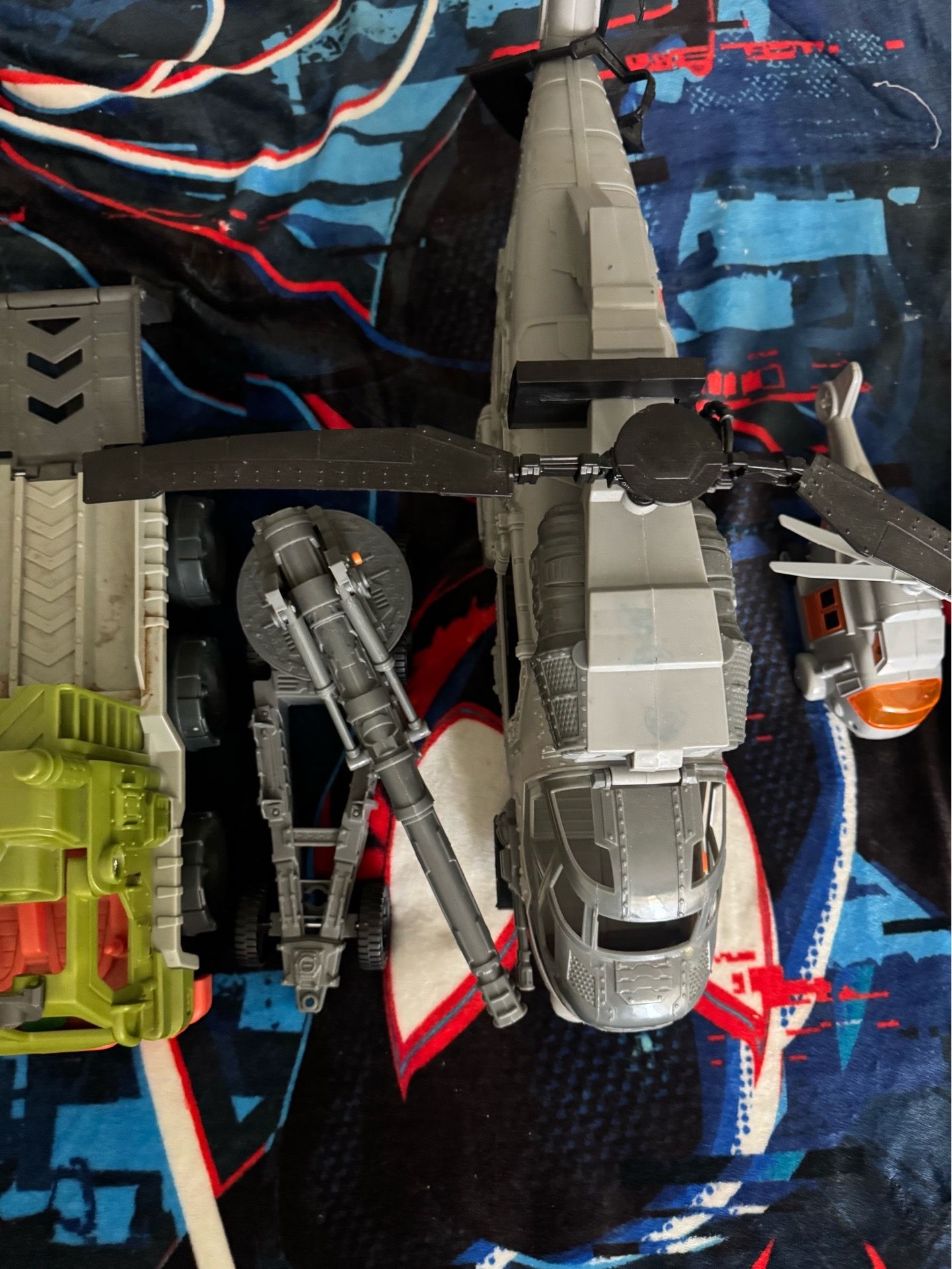 Military toys, aircraft, and trucks