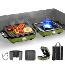 ODSD 2 Burner Camping Stove with Windshield, 20000 BTU Propane Camp Stove, Portable Folding