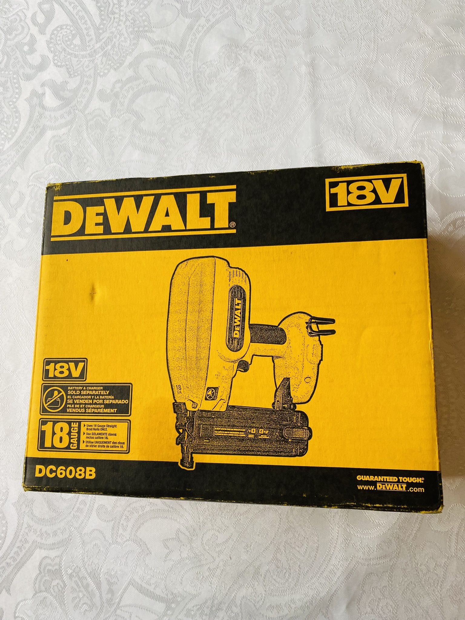 Famous DeWalt Nailer. Uses 18 Gauge Straight Brad Nails. 5/8”-2” (18 mm - 50 mm). New. Never used. Still sealed in original packaging. Price was $300
