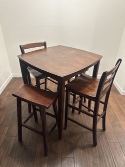 Counter-Height Wooden Dining Table Set (Table + 4 Chairs/Stools)